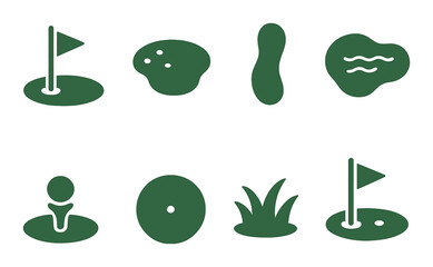 Abstract golf icons set on green background with minimalist design elements