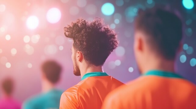 Young soccer players prepare for a match under vibrant lights in the evening - Powered by Adobe