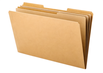 Brown file folder with tabs isolated on transparent background for organization