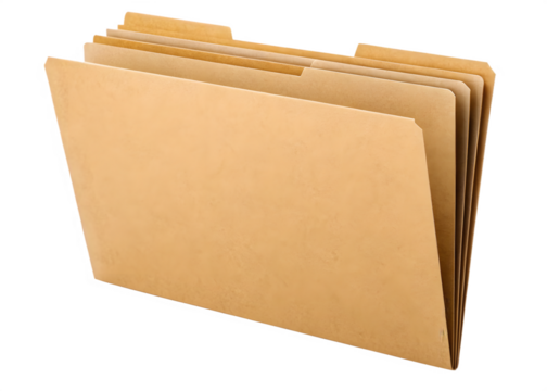 Brown file folder with tabs isolated on transparent background for organization