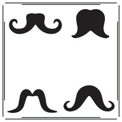 Set of Black Mustache Icons - Various Styles including Curled, Twisted, and Classic Mustache Designs - Vector Icons for Facial Hair, Grooming, Barber