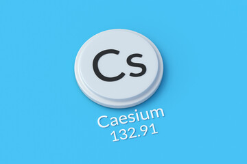 Cs, caesium chemical element of periodic table. 3d render