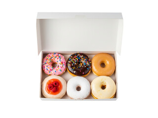 Assorted Donuts in White Bakery Box, High-Angle View