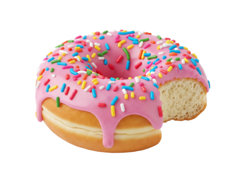 Strawberry Glazed Donut with Sprinkles and a Missing Bite