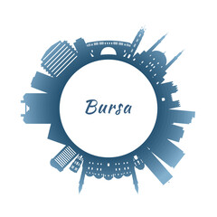 Bursa skyline with colorful buildings. Circular style. Stock vector illustration