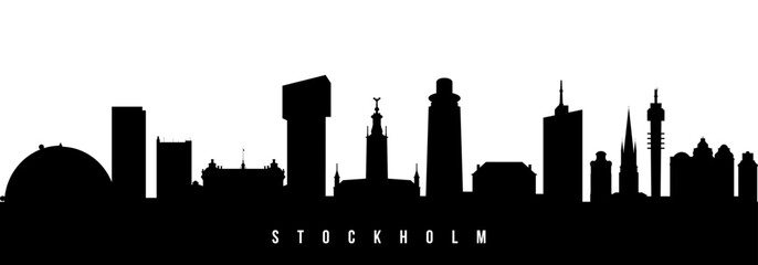 Vector silhouette illustration of Stockholm City urban skyline. Modern minimalist cityscape graphic, perfect for travel, banners or backgrounds.