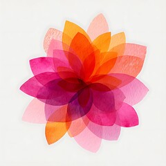 Vibrant watercolor lotus flower with overlapping petals in shades of pink and orange, isolated on white background