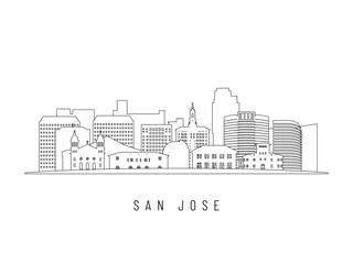 Detailed San Jose skyline vector illustration. San Jose buildings in line art style, perfect for modern designs.