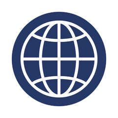 Globe network symbol in circle representing global connection and internet communication technology concepts