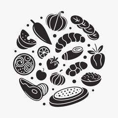 The flat design for the Italian food set. Perfect for print: design menus, stickers, and icons. Focus on fresh, healthy ingredients.