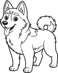 Happy cartoon husky stands while sticking out its tongue, presented on a transparent background