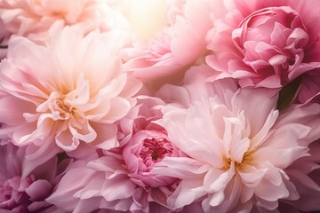 Fototapeta premium A serene arrangement of soft pink flowers, showcasing delicate petals and a dreamy atmosphere illuminated by gentle light.