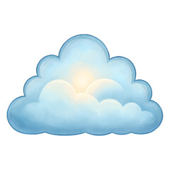 Fototapeta premium Cute light blue cloud with sun behind it isolated on transparent background