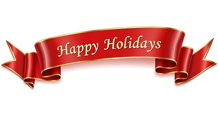 Happy holidays red ribbon banner isolated on white background