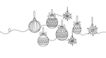 Hand drawn christmas ornaments and snowflakes isolated on white background, vector illustration