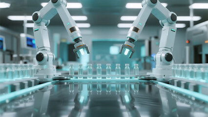 Robotic arms in lab with test tubes