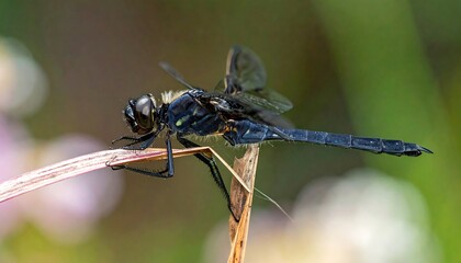 Close-up of a Dragonfly Perched on a Blade of Grass
