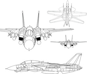 F-14 Tomcat Fighter Jet Technical Line Art Vector Set
