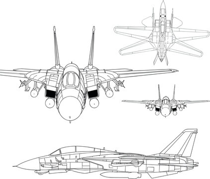 F-14 Tomcat Fighter Jet Technical Line Art Vector Set