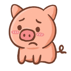 Cute Sad Pig Illustration 