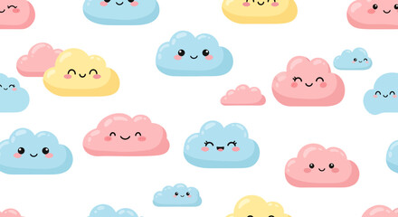Whimsical pastel cloud pattern for cheerful designs and playful backgrounds with cuteness