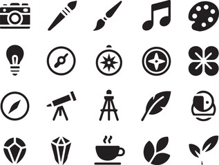 Creative vector icons representing art, music, and imagination. Ideal for education, content creation, apps, and websites about creativity and artistic design.