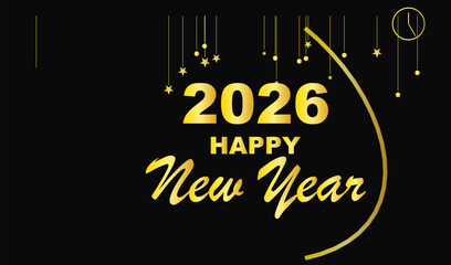 Fototapeta premium Happy new year 2026 with golden sparkles and festive lights