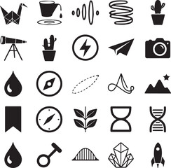 Minimal icons symbolizing sustainability, renewable energy, nature, and green technology. Perfect for eco websites, energy projects, and environment awareness designs.