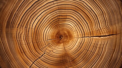 Fototapeta premium A close-up view of a tree stump showing detailed growth rings and natural wood textures, highlighting the beauty of nature's patterns.
