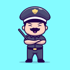 Cute Man Police Standing Cartoon