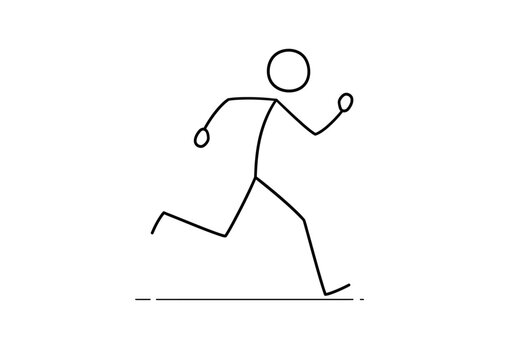 A black and white stick figure running on a horizontal line