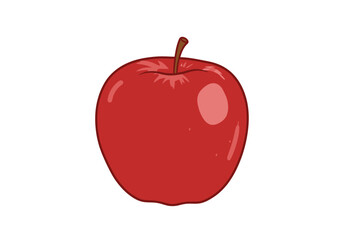 A red apple with a brown stem on a white background