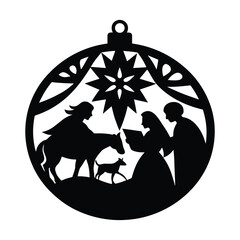 Nativity and Angel Scene Ornaments Silhouette Illustration