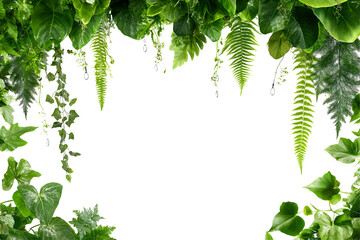 Nature background of green fern and ivy leaves covered with raindrops, isolated on black. Ideal for eco, freshness, or nature design themes.