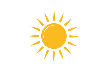 A yellow sun with rays extending outwards from a central circle set against a white background