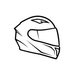 Black and white outline of a racing helmet for motorcycle safety gear