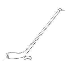 One Line Drawing of a Hockey Stick and Puck on a White Background