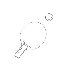 Minimalist outline vector icon of a ping pong paddle and ball equipment