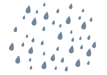 Image features scattered gray raindrops of varying sizes on a white background