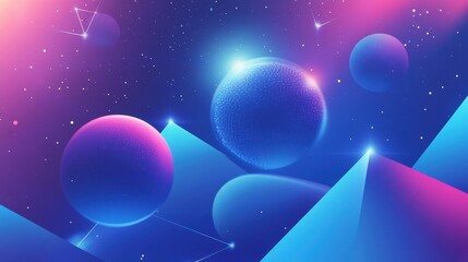 Naklejka premium abstract cosmic landscape with planets and geometric shapes