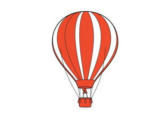 Red  white striped hot air balloon basket attached with lines