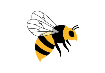 Vector graphic of a bee depicted with yellow and black stripes transparent wings and antennae