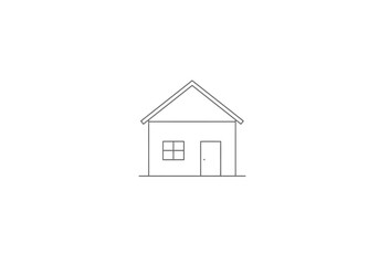 Simplistic line drawing of a house with a window door and gable roof