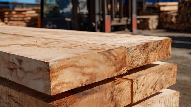Close-up of stacked figured maple wood planks, rich grain patterns highlighted under warm light, natural textures emphasized for woodworking or background use