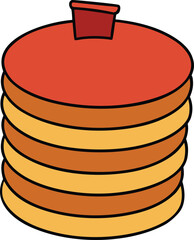 Stack of pancakes with chocolate on a plate.