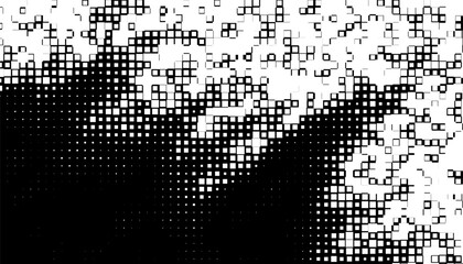 Black and white abstract transition pattern with halftone pixel effect. Gradation and transform effect for sporty background and design element. Vector Format Illustration 
