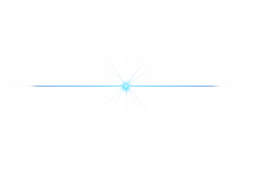 Blue light streak lens flare effect with horizontal beam over transparent background, abstract glowing line