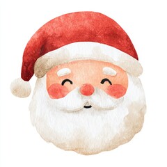 A cheerful watercolor illustration of Santa Claus with a bright red hat and a joyful expression, Perfect for holiday marketing, greeting cards, or festive decor,