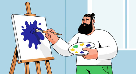 Artist's Creative Expression Painting a Vibrant Splatter on Canvas