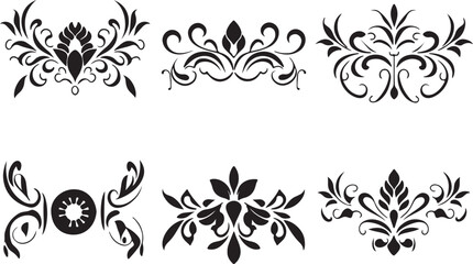 Ornamental floral divider set black silhouettes